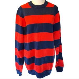 Vintage Handmade Red Blue Striped Wool Knit Sweater size Large